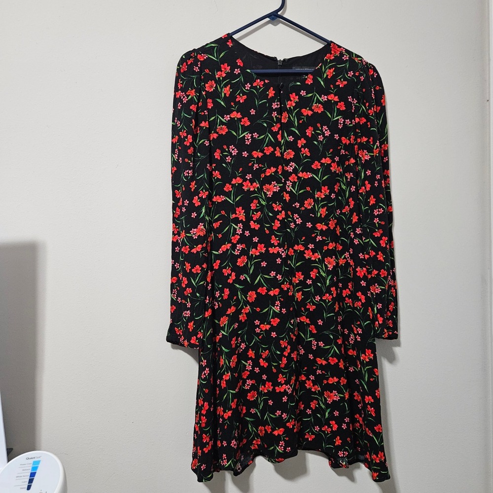 Banana Republic Womens Red Floral Long Sleeve Mini Dress Black Size 16